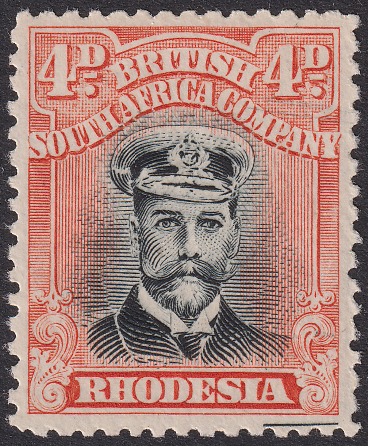 Rhodesia 1918 KGV Admiral 4d Sl Black + Dull Red Die IIIB Mint SG262 Plate 8 PL