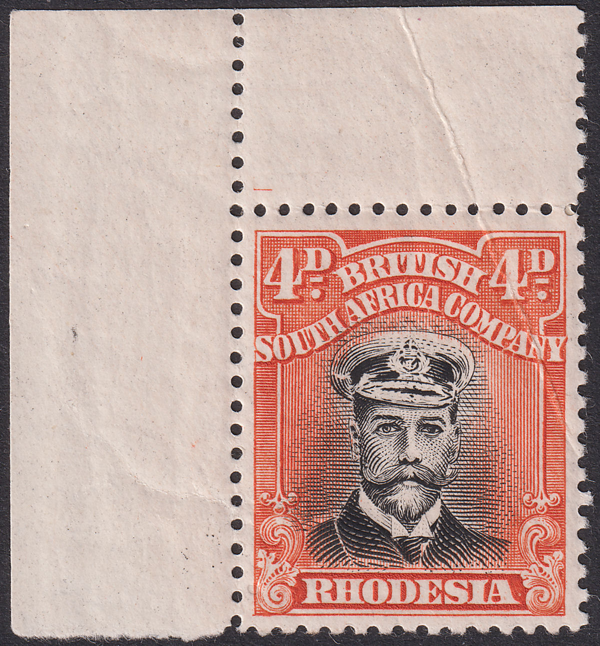 Rhodesia 1922 KGV Admiral 4d Black + Or-Verm Die IIIB p14 Mint SG294 pl 11 CREAS