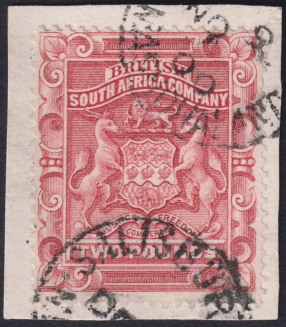 Rhodesia 1892 QV BSAC £2 Rose-Red Used* SG11 c£180 as postal Bogus Pmk