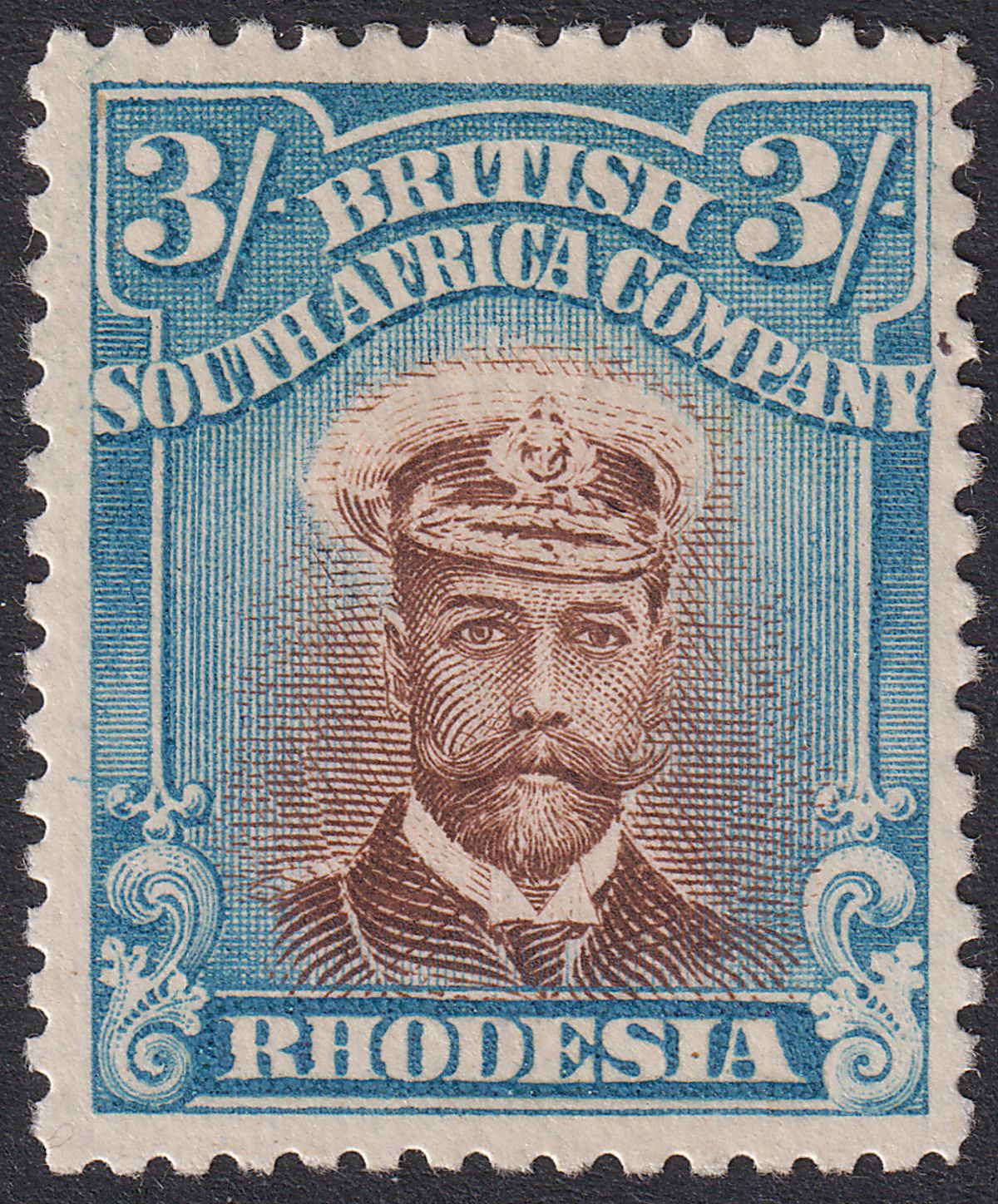 Rhodesia 1913 KGV Admiral 3sh Chestnut + Bright Blue Die II p14 Mint SG237 c£140
