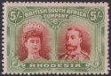Click for more photos and details Rhodesia 1910 KGV Double Head 5sh Vermilion and Deep Green Mint SG159 cat £325