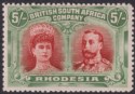 Click for more photos and details Rhodesia 1910 KGV Double Head 5sh Scarlet-Verm + Darker Green Mint RSC-C c£325