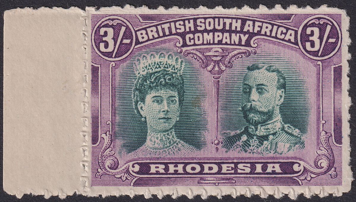 Rhodesia 1910 KGV Double Head 3sh Deep Clandestine Roulette Mint SG158CR