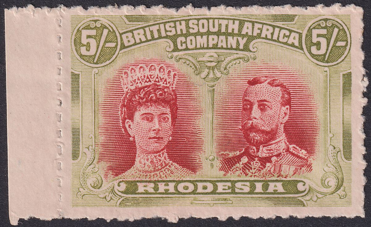 Rhodesia 1910 KGV Double Head 5sh Marginal Clandestine Roulette Mint SG160CR