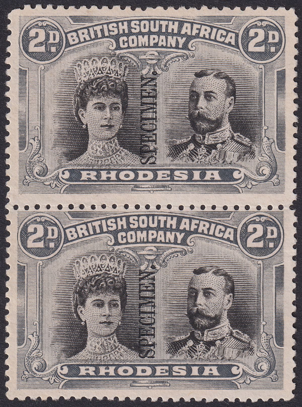 Rhodesia 1910 KGV SPECIMEN Double Head 2d Vertical Pair Unused SG128s