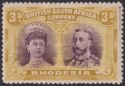 Rhodesia 1910 KGV Double Head 3d Violet and Ochre Mint SG137 w Printers Mark