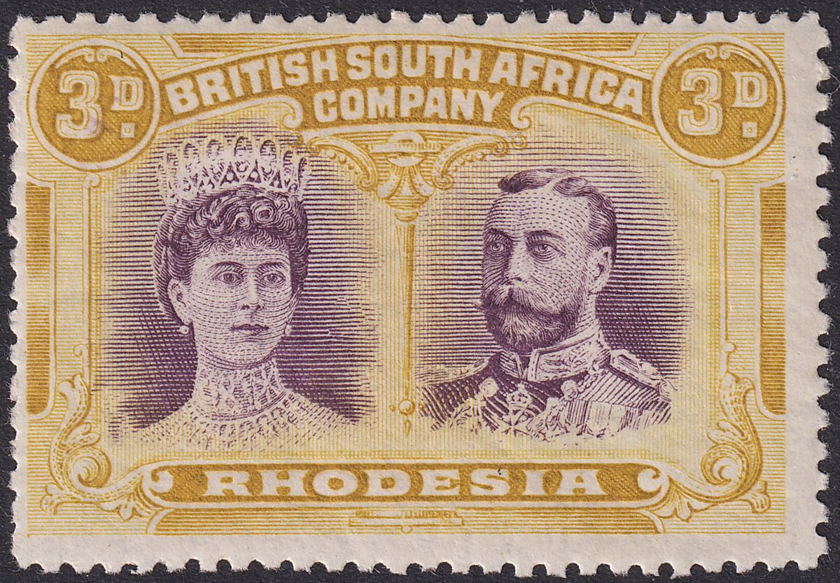 Rhodesia 1910 KGV Double Head 3d Violet and Ochre Mint SG137 cat £150