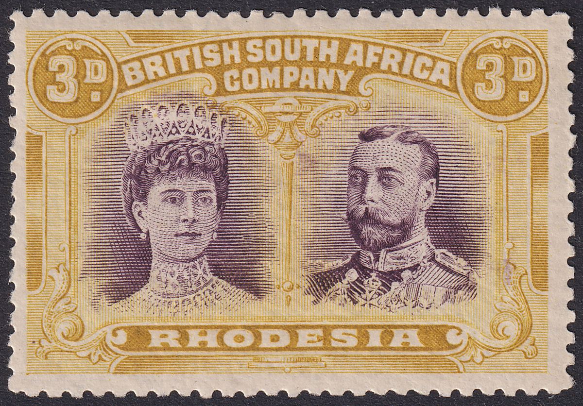 Rhodesia 1910 KGV Double Head 3d Cold Violet and Ochre Mint SG137 cat £150
