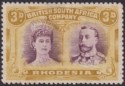 Rhodesia 1910 KGV Double Head 3d Purple and Ochre Mint SG134 w Long Gash in Ear