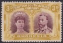 Rhodesia 1910 KGV Double Head 3d Maroon and Ochre Mint SG136a cat £60 pos 49