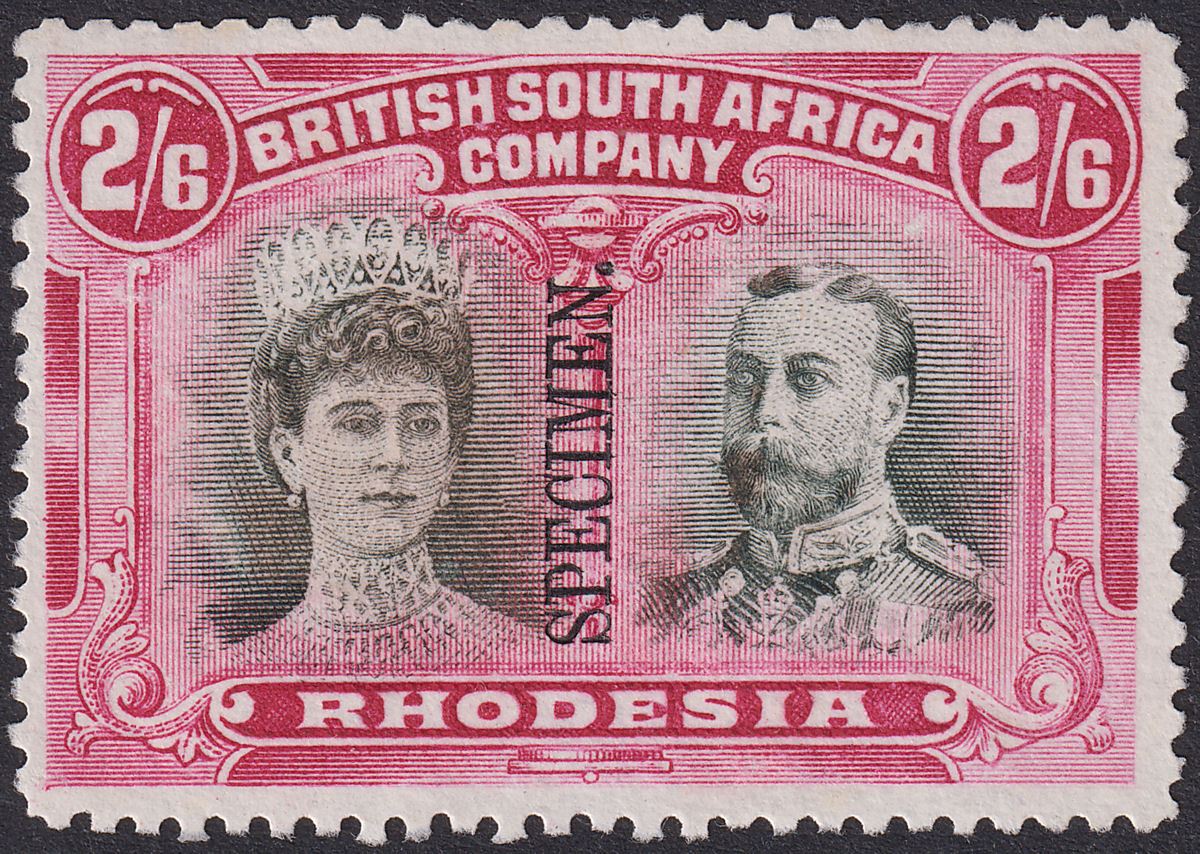 Rhodesia 1910 KGV SPECIMEN Double Head 2sh6d Black + Rose-Carmine Unused SG157s