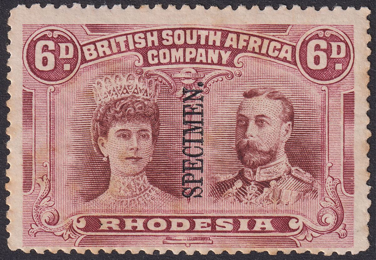 Rhodesia 1910 KGV SPECIMEN Double Head 6d Red-Brown and Mauve Mint SG144s TONES