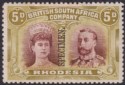 Rhodesia 1910 KGV SPECIMEN Double Head 5d Purple-Brn + Olive-Yellow Mint SG141as