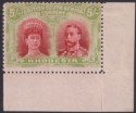 Click for more photos and details Rhodesia 1910 KGV Double Head 5sh Scarlet + Pale Yel-Green Mint SG160 cat £350
