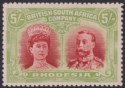 Click for more photos and details Rhodesia 1910 KGV Double Head 5sh Scarlet + Brighter Green Mint SG160 cat £350
