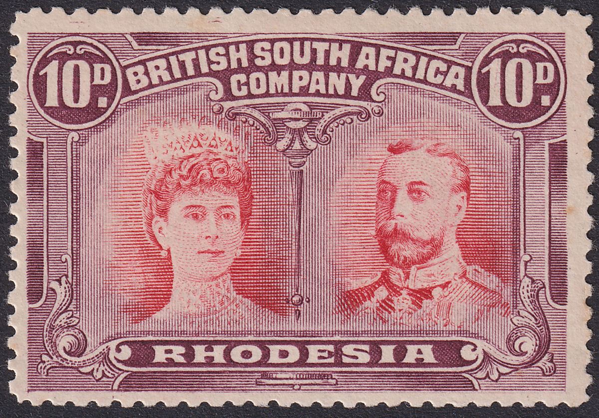 Rhodesia 1910 KGV Double Head 10d Pale Scarlet and Reddish Mauve Mint RSC-A