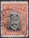 Click for more photos and details Rhodesia 1913 KGV Admiral 4d Black and Orange-Red Die I p14 Used SG211 cat £45