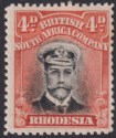 Click for more photos and details Rhodesia 1913 KGV Admiral 4d Red-Or Die II p14 Pos 41 Dropped Entry Mint SG224