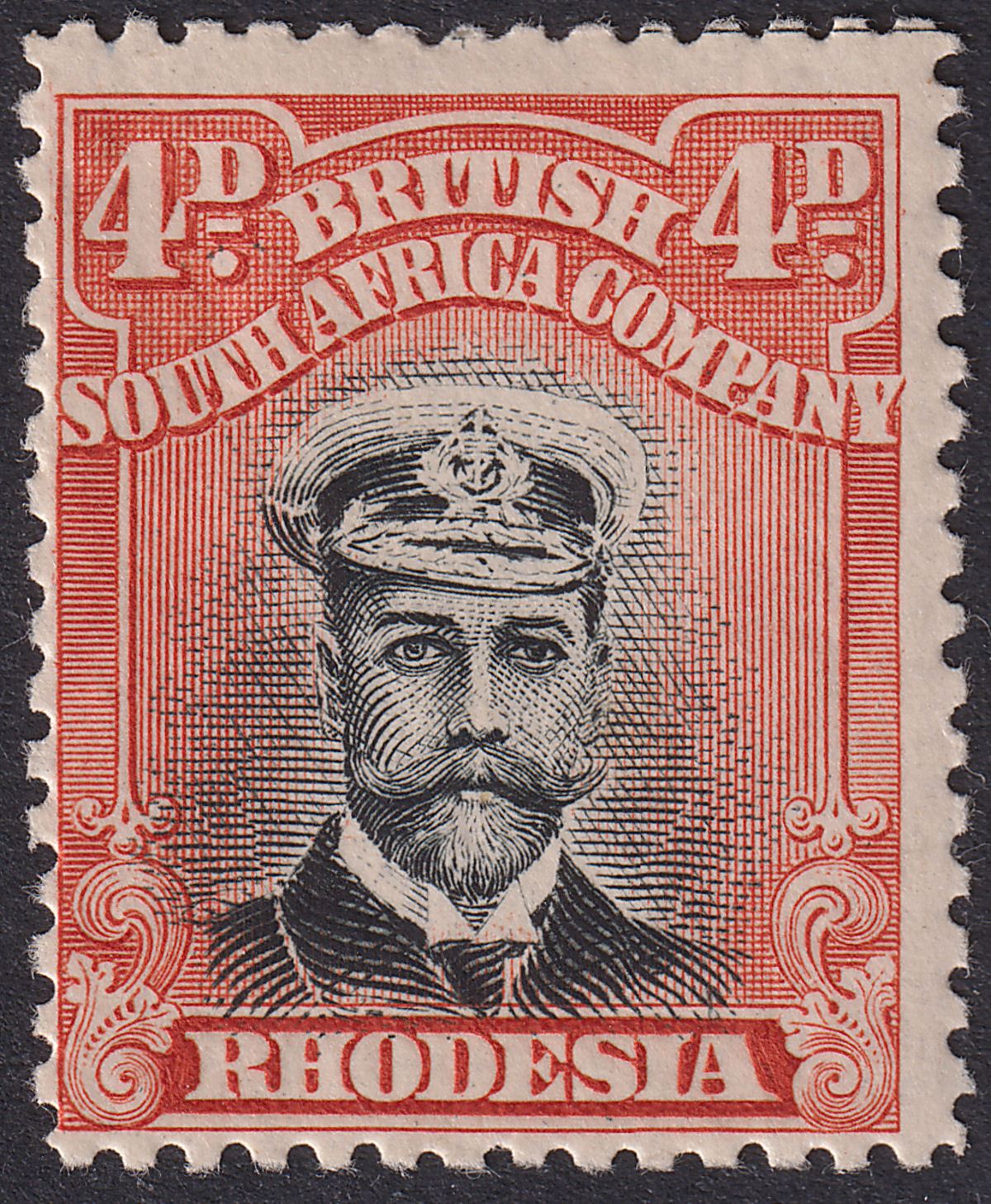 Rhodesia 1913 KGV Admiral 4d Red-Or Die II p14 Pos 33 Printer's Mark Mint SG224