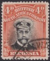 Click for more photos and details Rhodesia 1913 KGV Admiral 4d Black + Red-Orange Die II p15 Used SG245 cat £275