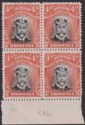 Click for more photos and details Rhodesia 1913 KGV Admiral 4d Deep Or-Red Die II p14 Margin Block of 4 Mint SG225