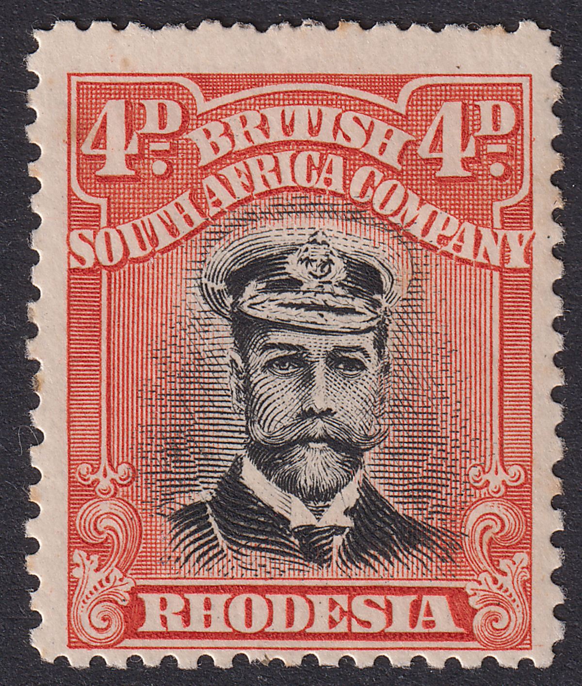 Rhodesia 1913 KGV Admiral 4d Or-Red Die II p14 Pos 26 Dropped Entry Mint SG225