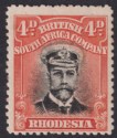 Click for more photos and details Rhodesia 1913 KGV Admiral 4d Or-Red Die II p14 Pos 26 Dropped Entry Mint SG225