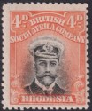 Click for more photos and details Rhodesia 1913 KGV Admiral 4d Pale Orange-Red Die II p14 Pl 4 Mint SG225b c£120