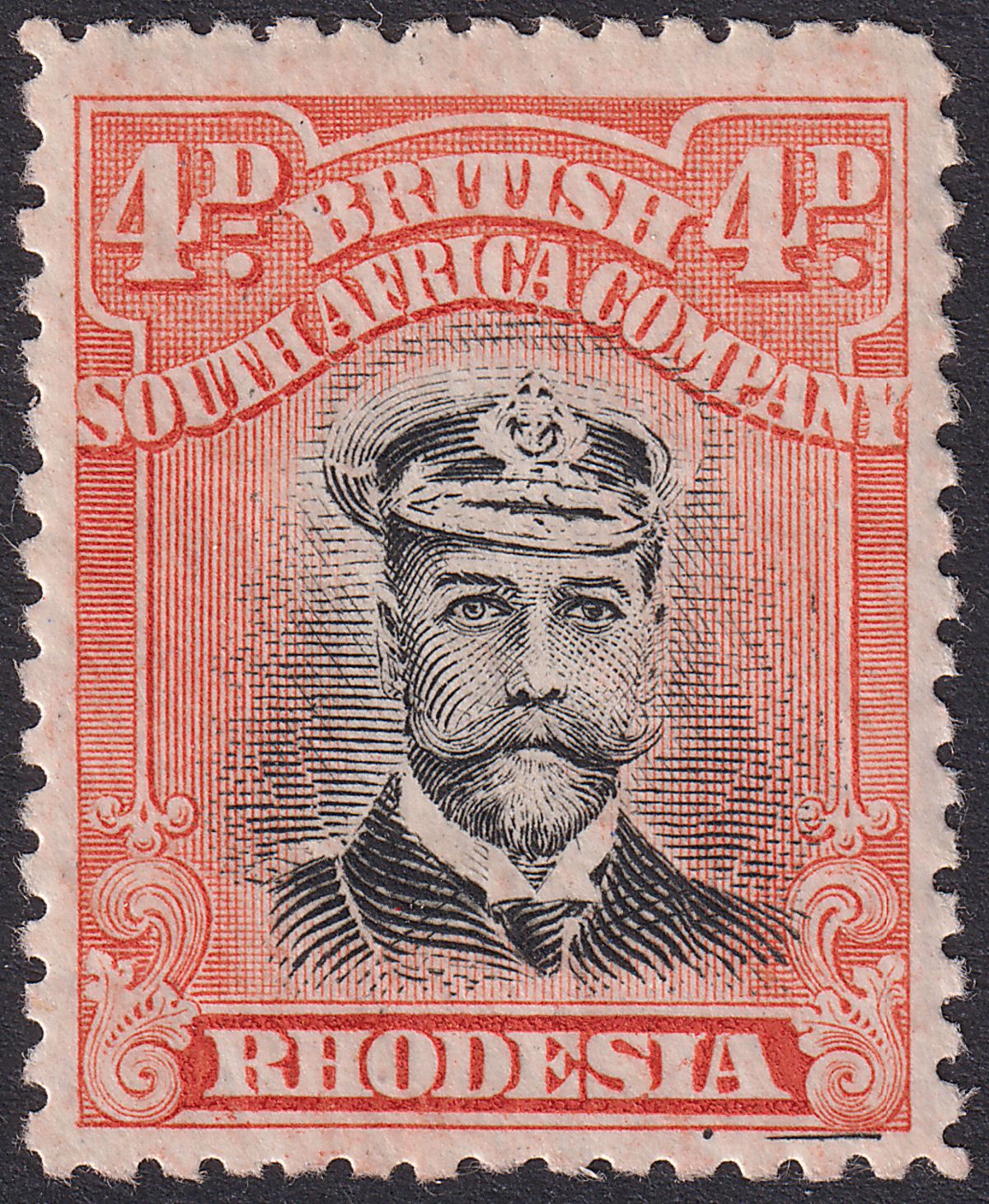 Rhodesia 1913 KGV Admiral 4d Pale Orange-Red Die II p14 Pl 5 Mint SG225b c£120