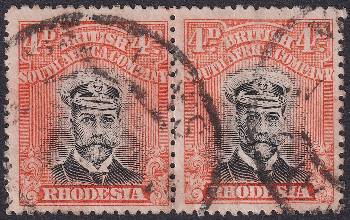 Rhodesia 1913 KGV Admiral 4d Pale Orange-Red Die II p14 Pl 5 Used SG225b cat £80