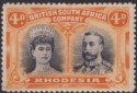 Click for more photos and details Rhodesia 1910 KGV Double Head 4d Greenish Black and Orange Mint SG138* unusual