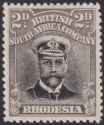 Rhodesia 1913 KGV Admiral 2d Black and Grey Die I p14 Mint SG209 cat £20