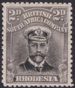 Rhodesia 1913 KGV Admiral 2d Black Die I p14 Pos 22 Line Below Tie Mint SG209