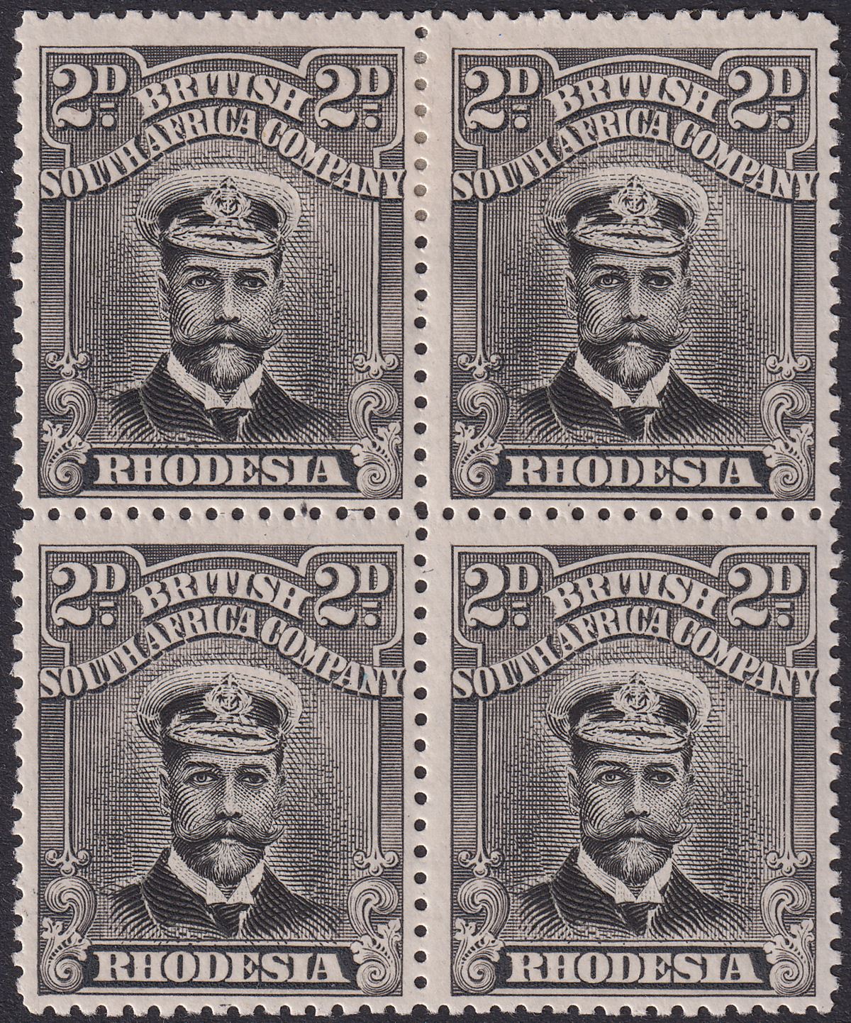 Rhodesia 1913 KGV Admiral 2d Die II Pl 1R St 1 Printer Line Block p15 Mint SG244