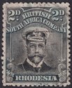Rhodesia 1913 KGV Admiral 2d Die II p14 Waxed Moustache Used SG219a c£200 stains