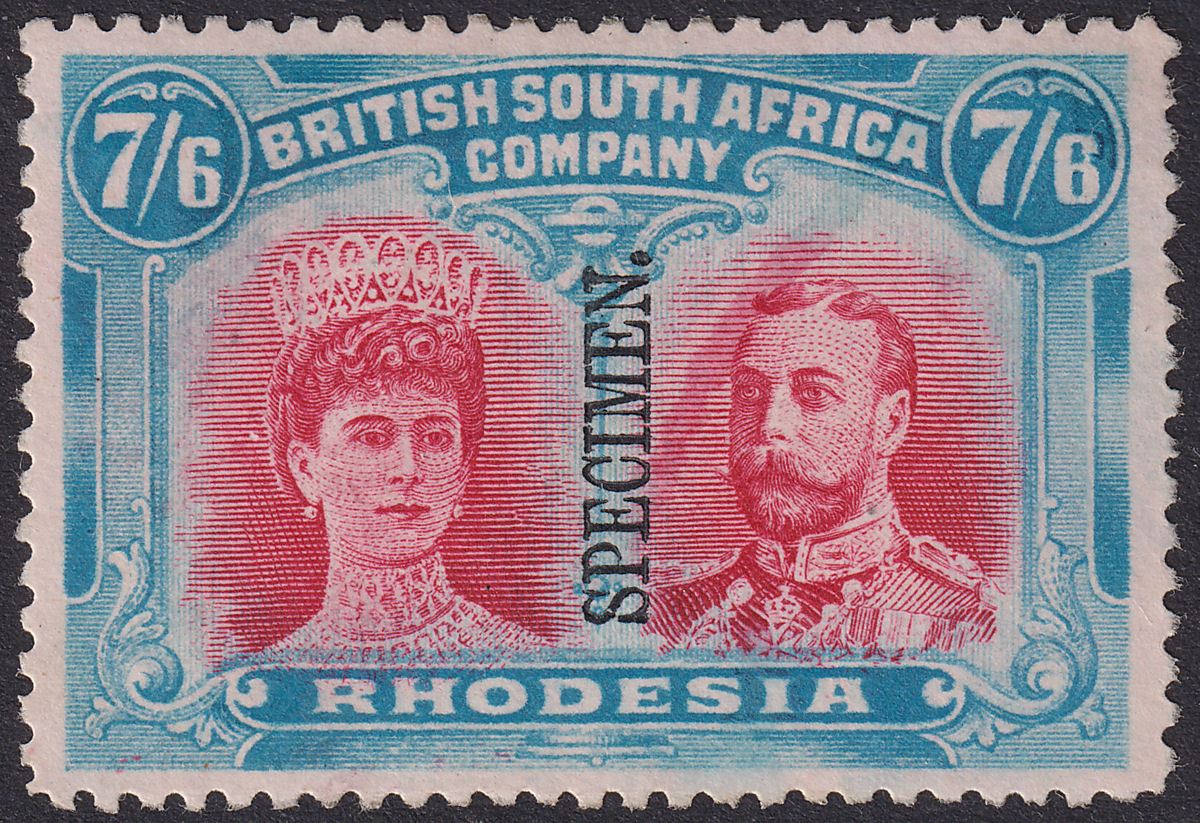 Rhodesia 1910 KGV SPECIMEN Double Head 7sh6d Carm + Light Blue Mint SG161s regum