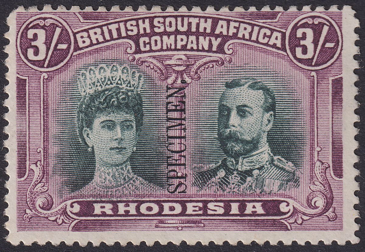 Rhodesia 1910 KGV SPECIMEN Double Head 3sh Green and Violet Mint SG156s regum