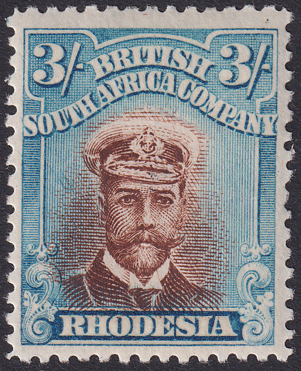 Rhodesia 1913 KGV Admiral 3sh Choc + Deep Turq-Blue Die II p14 Mint SG236b c£130
