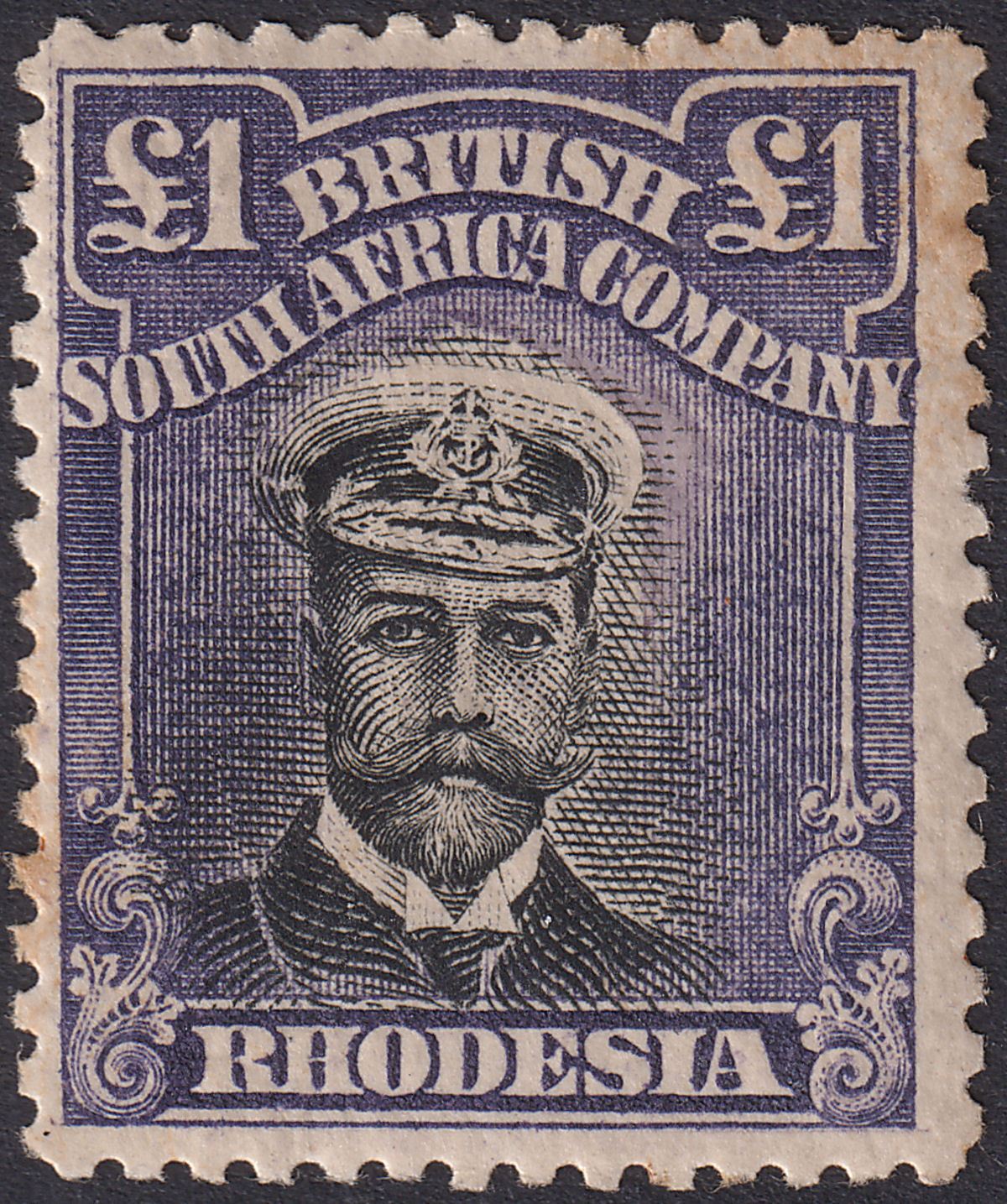 Rhodesia 1913 KGV Admiral £1 Black + Violet Die II p14 Mint SG243 cat £475 TONED