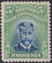 Click for more photos and details Rhodesia 1913 KGV Admiral 5sh Dp Blue + Yellow-Green Die II p14 Mint SG238 c£170