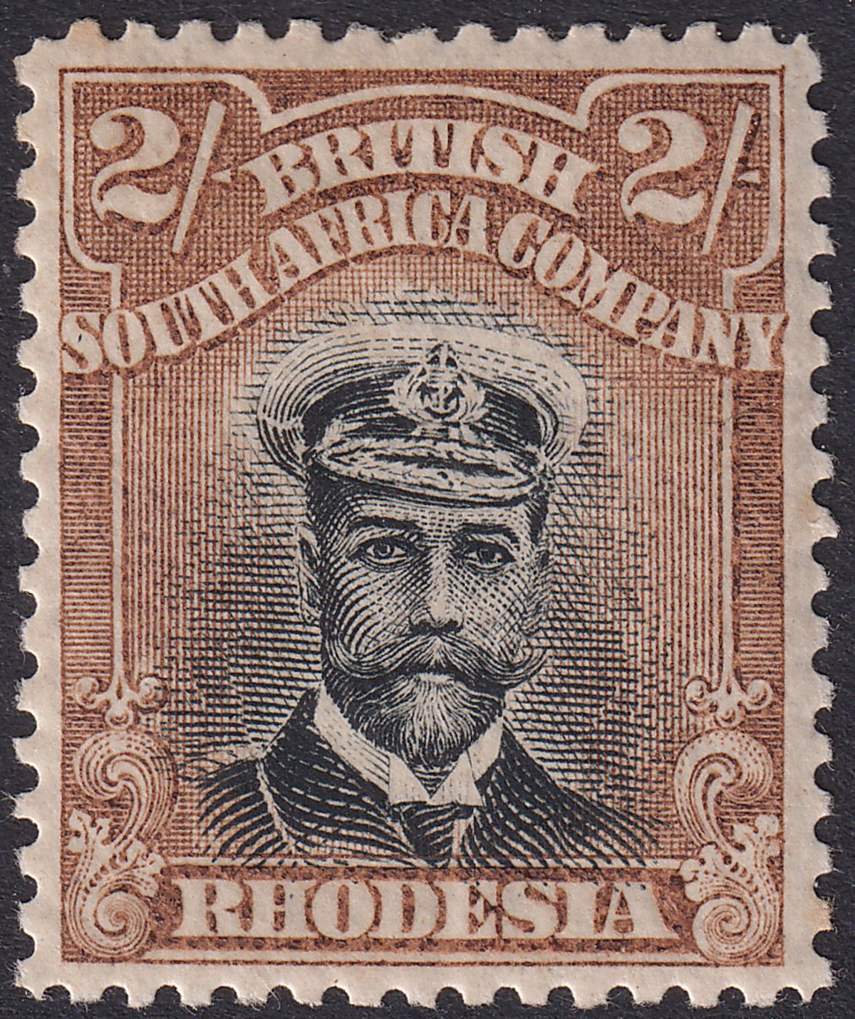 Rhodesia 1913 KGV Admiral 2sh Black + Yellow-Brown Die II p14 Mint SG235 cat£375