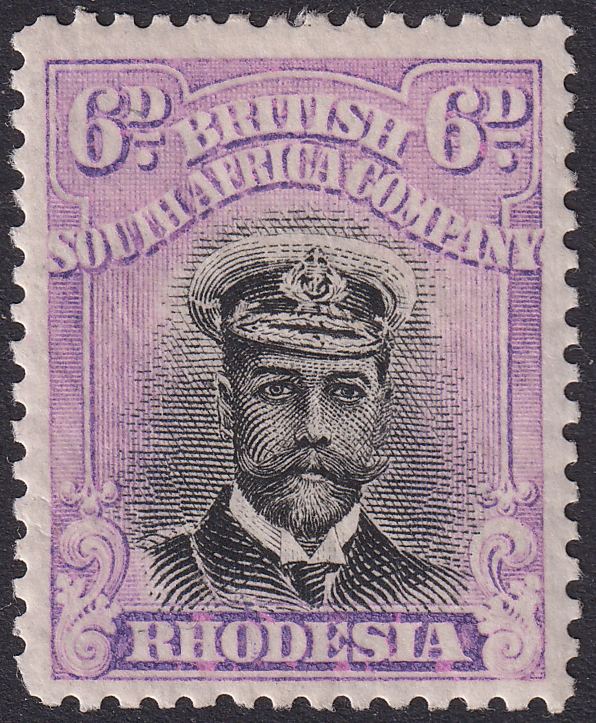 Rhodesia 1913 KGV Admiral 6d Black + Bright Mauve Die II p14 Mint SG228 cat £50