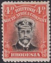 Click for more photos and details Rhodesia 1913 KGV Admiral 4d Black + Deep Orange-Red Die II p14 Mint SG225 c£26