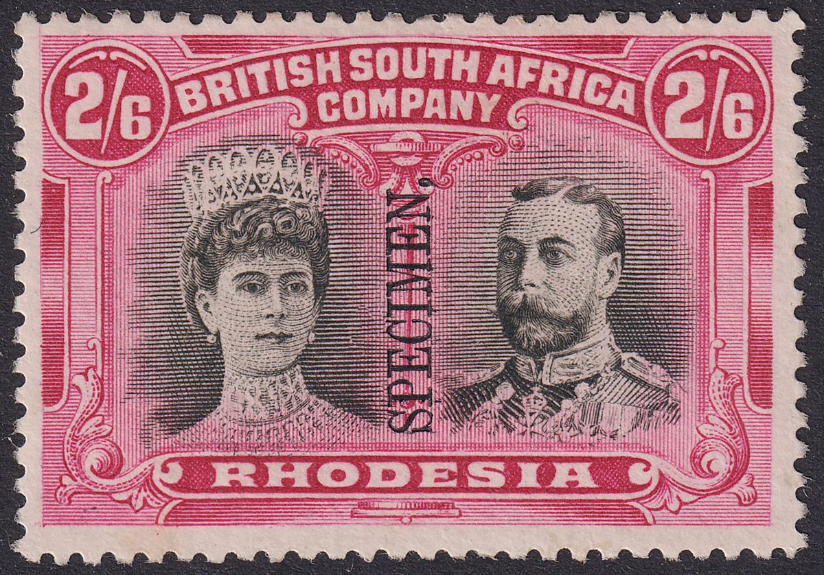 Rhodesia 1910 KGV SPECIMEN Double Head 2sh6d Bl + Rose-Carmine Mint SG157s regum