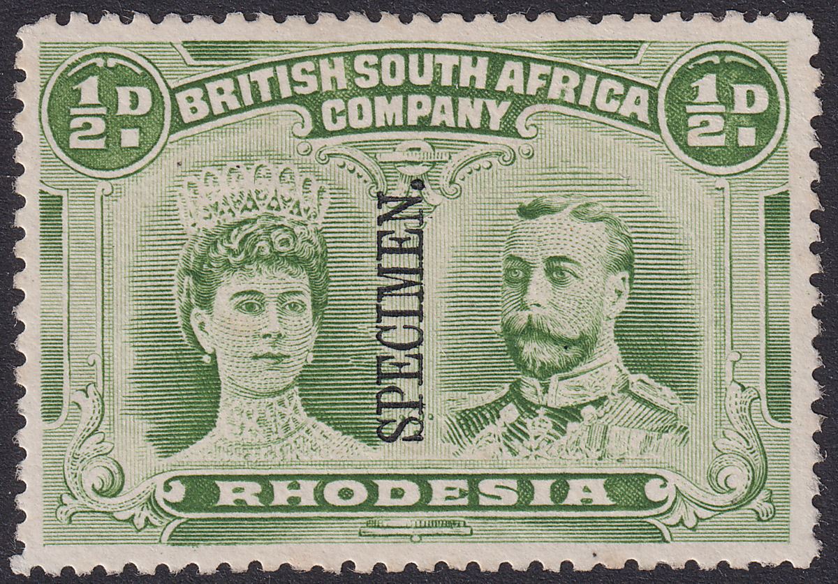 Rhodesia 1910 KGV SPECIMEN Double Head ½d Yellow-Green p14 Mint SG119s regum