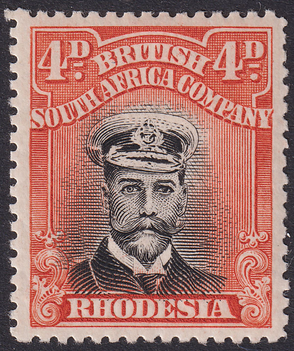 Rhodesia 1923 KGV Admiral 4d Black + Or-Verm Die IIIB p15 Mint SG313 c£55 pl12