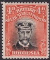 Click for more photos and details Rhodesia 1923 KGV Admiral 4d Black + Or-Verm Die IIIB p15 Mint SG313 c£55 pl12