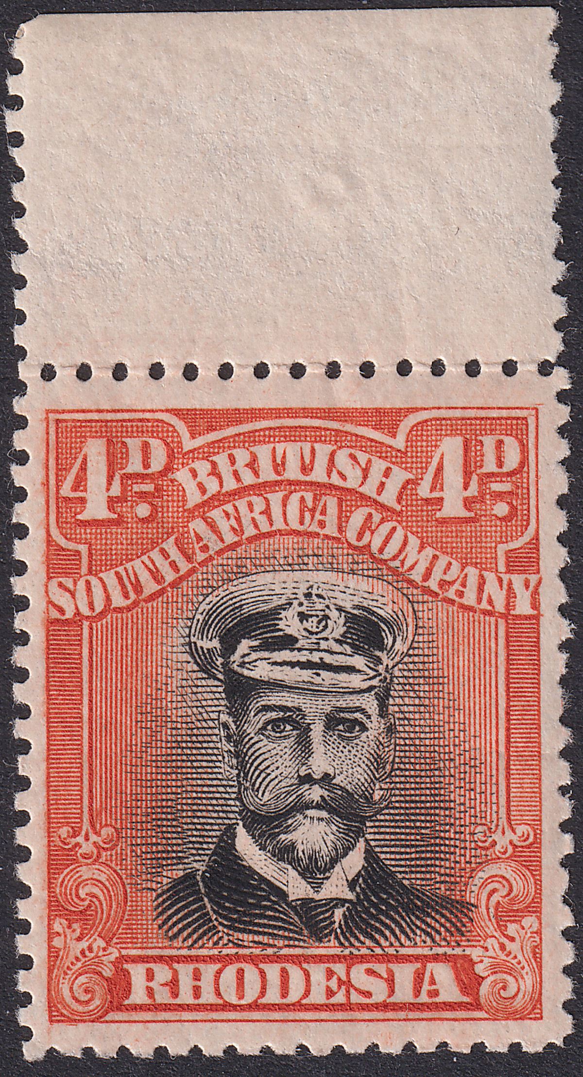 Rhodesia 1923 KGV Admiral 4d Black + Or-Verm Die IIIB p15 Mint SG313 c£55 pl11