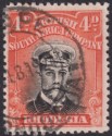Click for more photos and details Rhodesia 1924 KGV Admiral 4d Black + Or-Verm Die IIIB p14 Used SG294 c£50 pl12