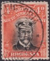 Click for more photos and details Rhodesia 1924 KGV Admiral 4d Black + Or-Verm Die IIIB p14 Used SG294 c£50 pl11